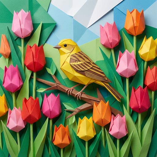 intricate-yellow-origami-bird-branch