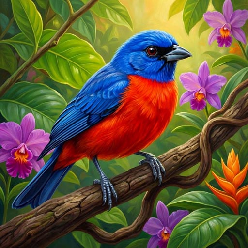 vibrant-blue-headed-bird-branch