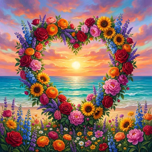 heart-shaped-floral-display-sunset