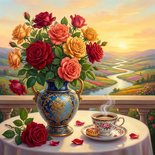 steam-rising-from-teacup-by-vase