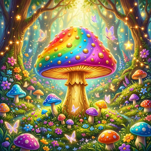 Droplets on a large mushroom in a magical forest free jigsaw online