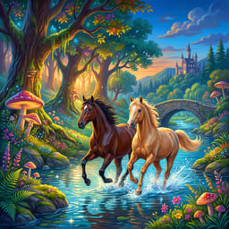 Horses Galloping Through a Stream 100 Pieces Jigsaw Games