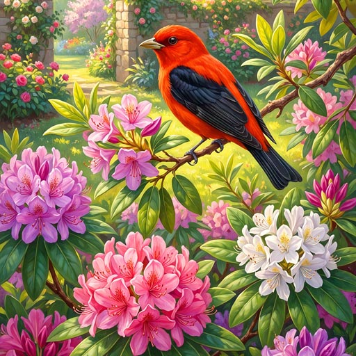 scarlet-tanager-azaleas