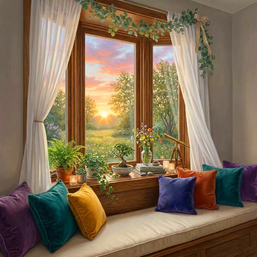 Telescope on a cushioned bench among plants - online jigsaw for adults